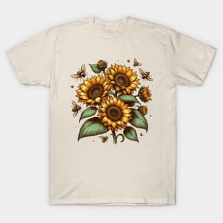 Vintage Sunflowers & Bees Botanical T-Shirt